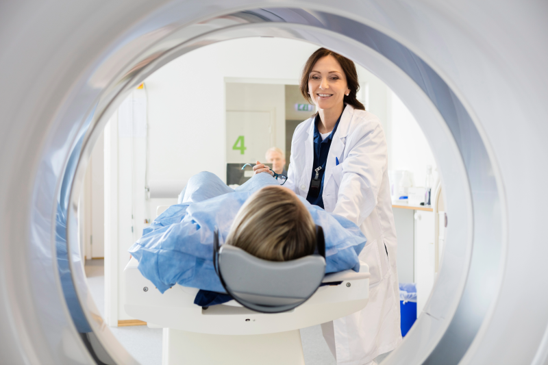 A patient going through an MRI at Aspire Medical Group.